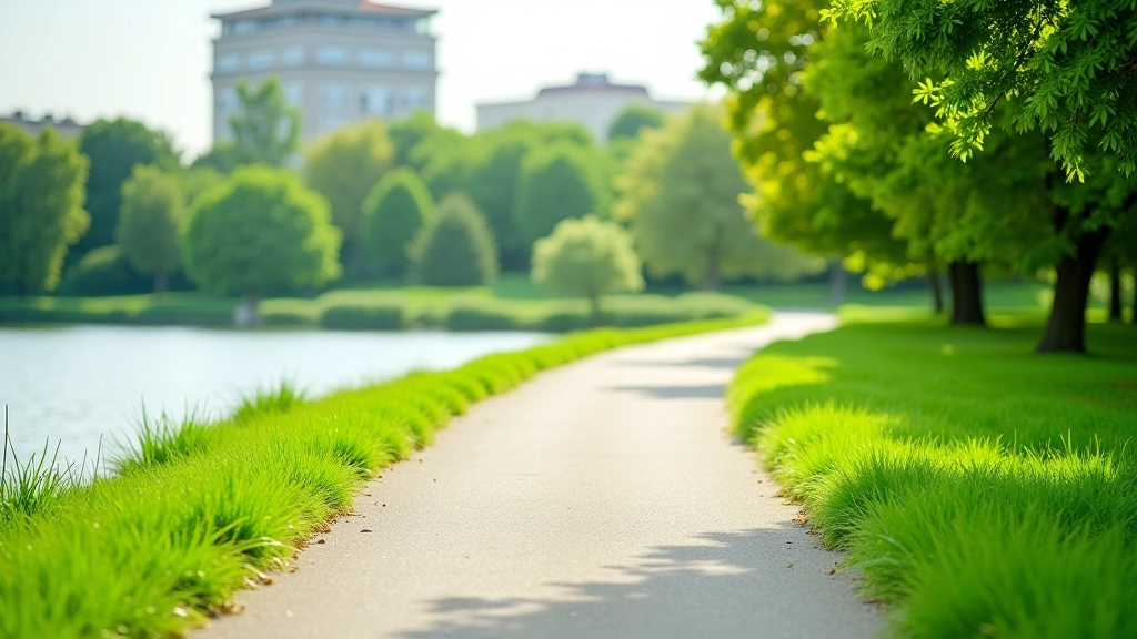 Zbliżenie na dobrze utrzymaną ścieżkę spacerową wzdłuż Wisły z trawą po bokach